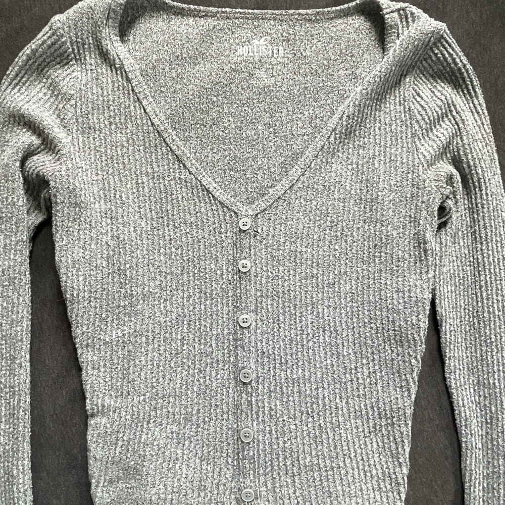 Hollister Gray Ribbed Knit Cardigan Sweater